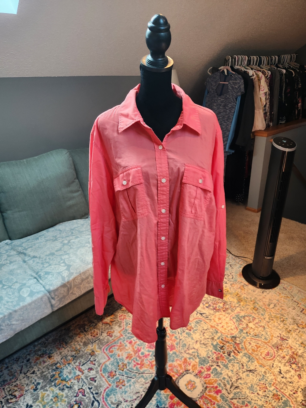 Tommy Hilfiger Coral-Red Button Shirt Size 20 Plus Cotton! Great Condition